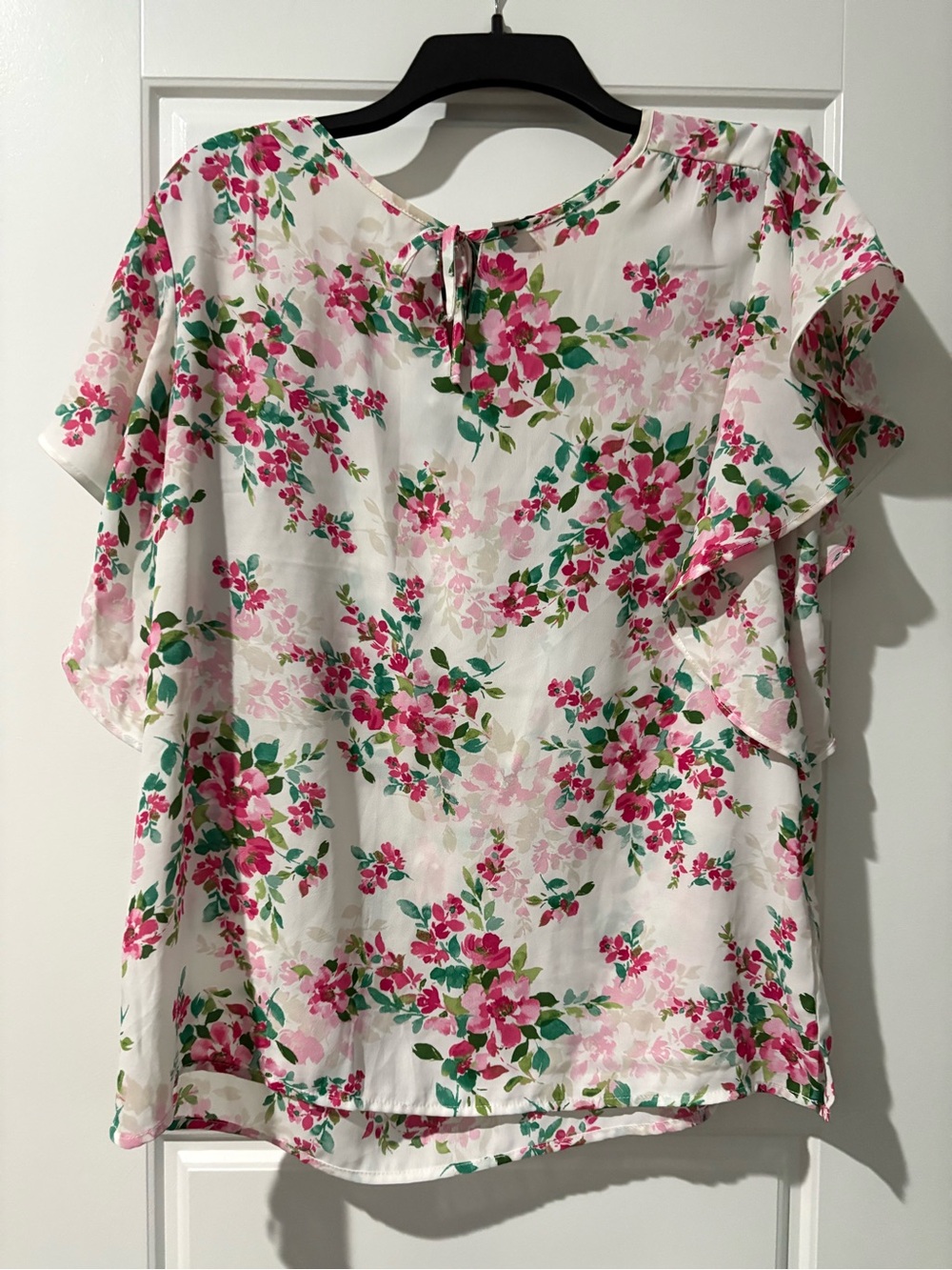 Floral Flutter Sleeve Blouse - Pink/White